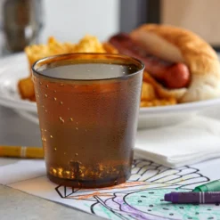 GET Enterprises GET 6609-1-A 9 Oz. Amber Customizable SAN Plastic Short Pebbled Tumbler - 72/Case