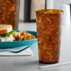 GET Enterprises GET 6632-1-A 32 Oz. Amber Customizable SAN Plastic Tall Pebbled Tumbler - 48/Case