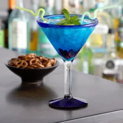 Acopa Tropic 24 Oz. Martini Glass With Blue Rim And Base - 12/Case