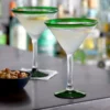 Acopa Tropic 15 Oz. Martini Glass With Green Rim And Base - 12/Case