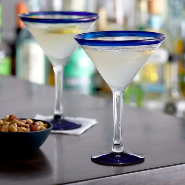 Acopa Tropic 15 Oz. Martini Glass With Blue Rim And Base - 12/Case 1 Acopa Tropic 15 Oz. Martini Glass With Blue Rim And Base - 12/Case
