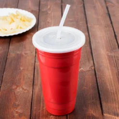 GET Enterprises GET SC-32-SET-R To-Go 32 Oz. Red Customizable Plastic Reusable Tumbler, Lid, And Straw Set - 24/Case